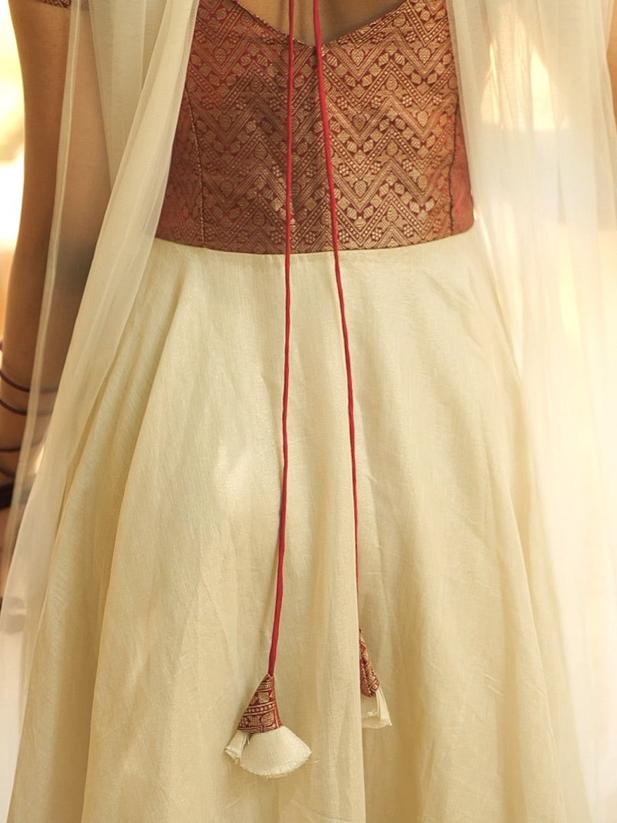 Aghalya - White Tissue Anarkali & Dupatta Set
