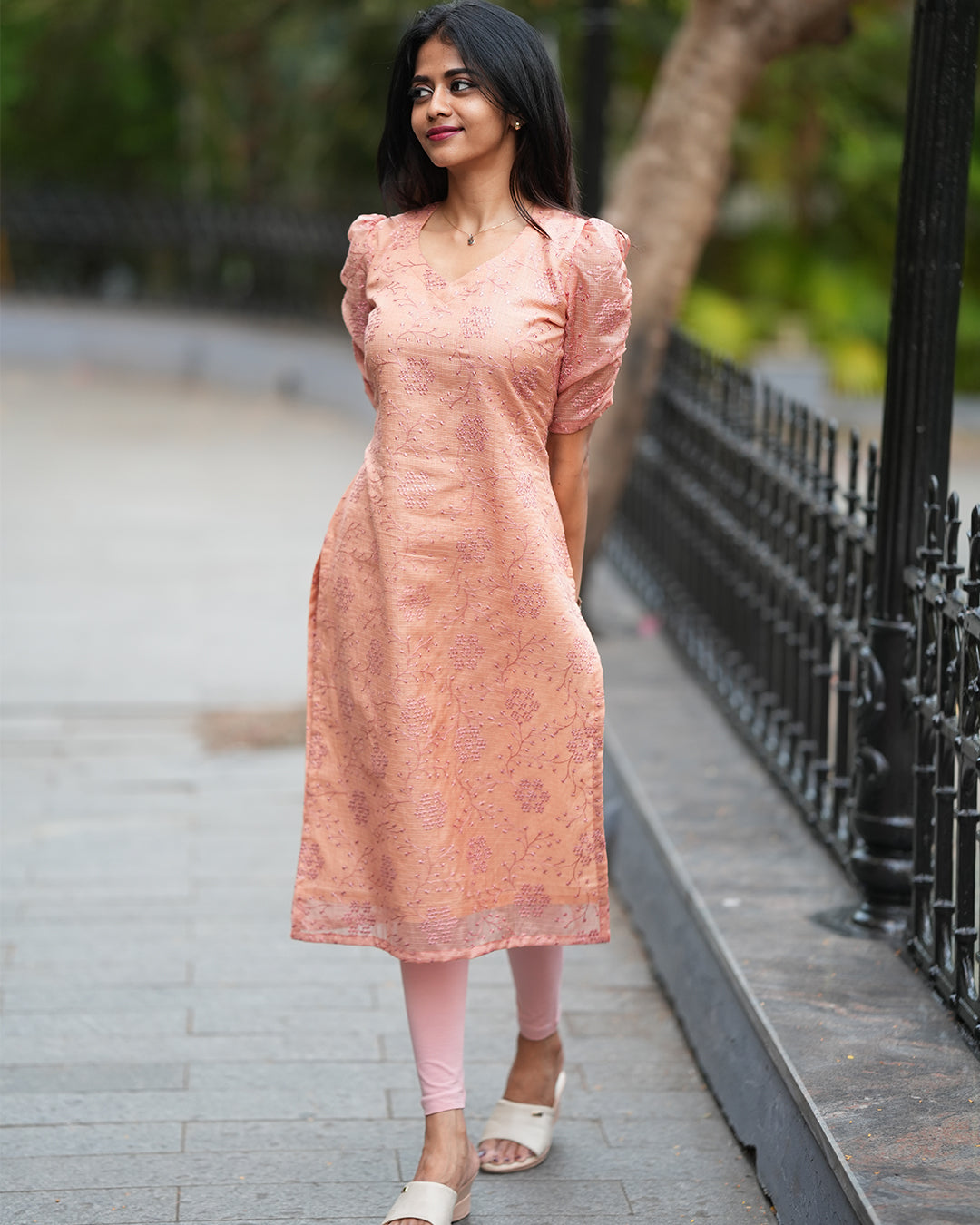 Adhira - Peach Chanderi kurti