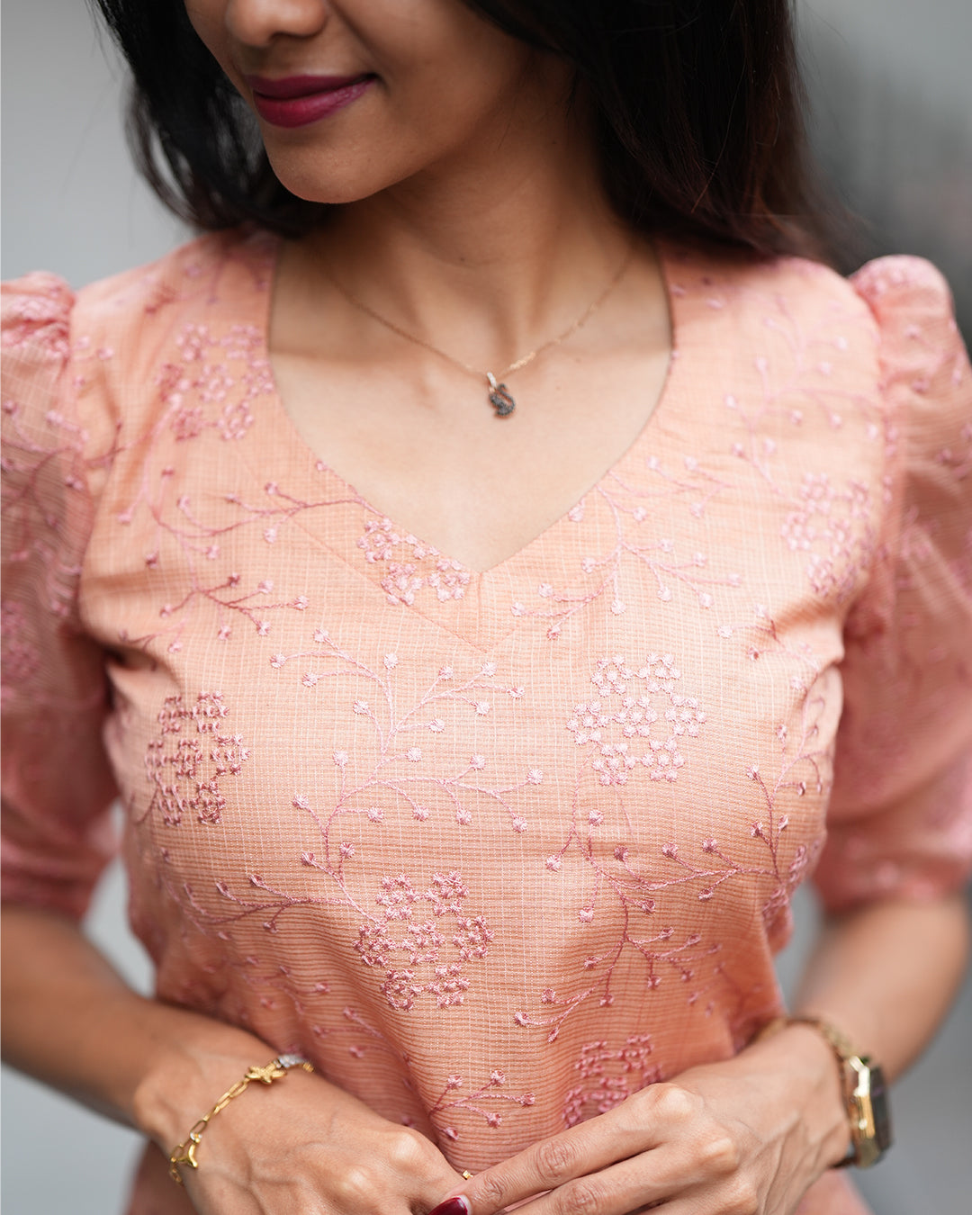 Adhira - Peach Chanderi kurti