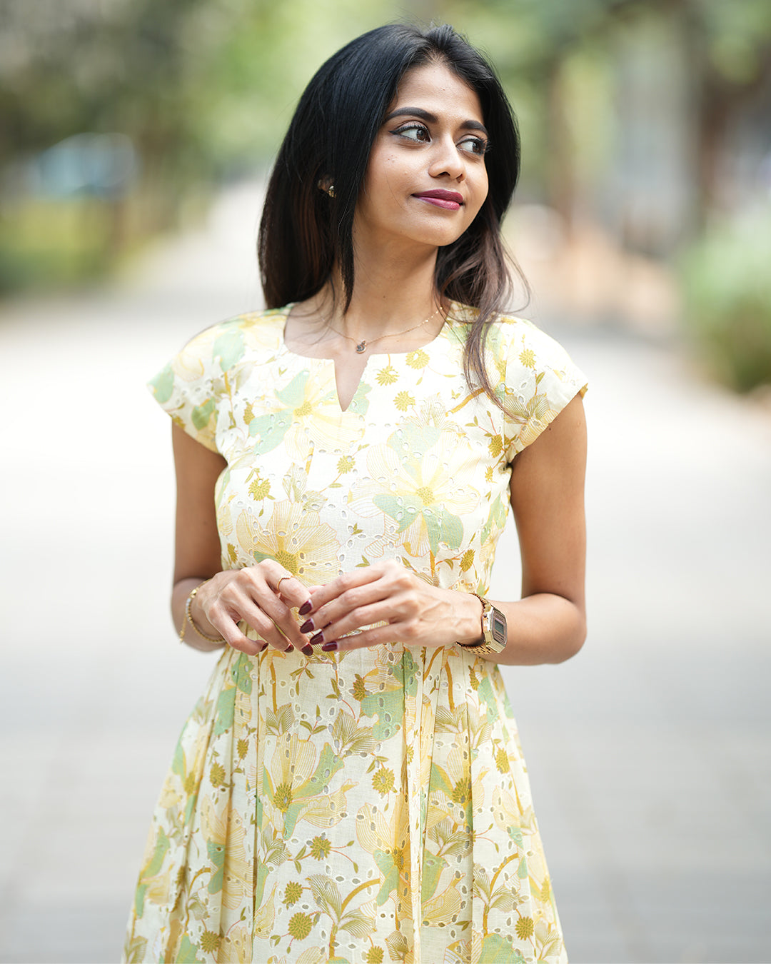 Saanvi - Warm Green Hakoba Frock