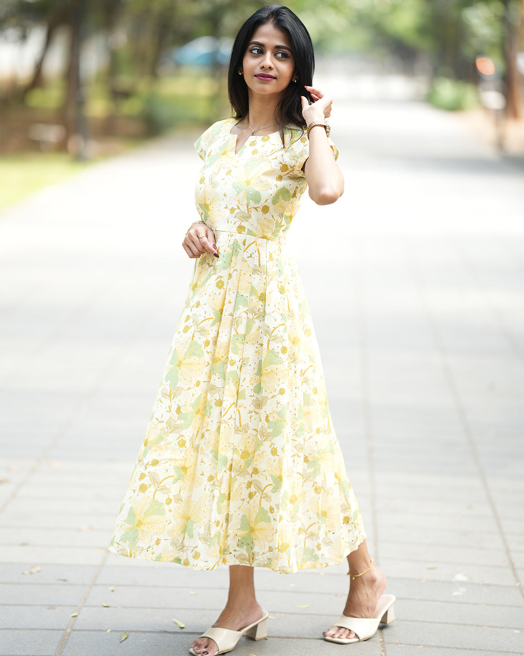 Saanvi - Warm Green Hakoba Frock