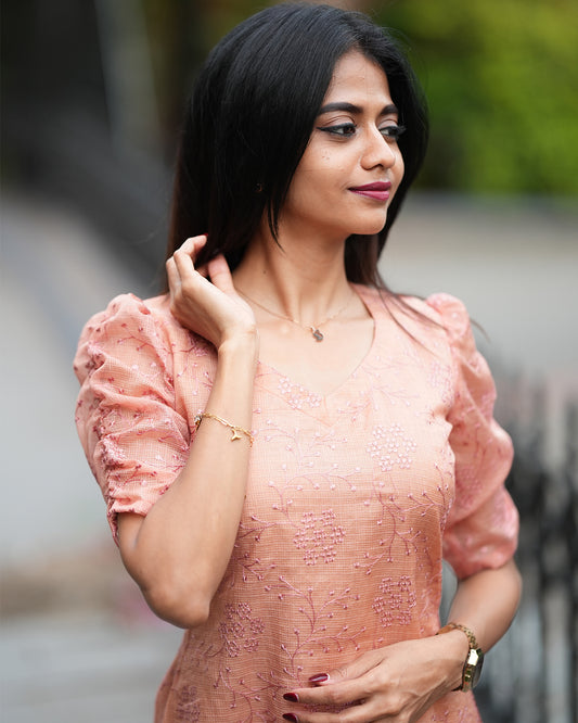 Adhira - Peach Chanderi kurti