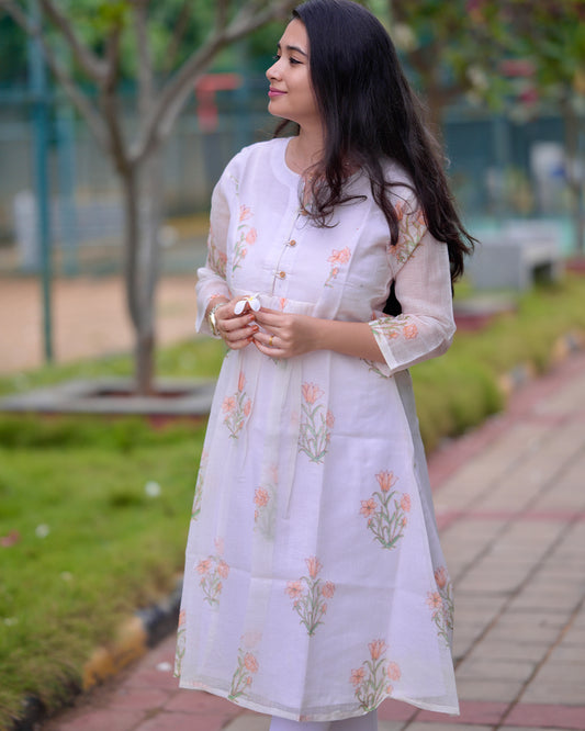 Amara - White Kota floral kurti