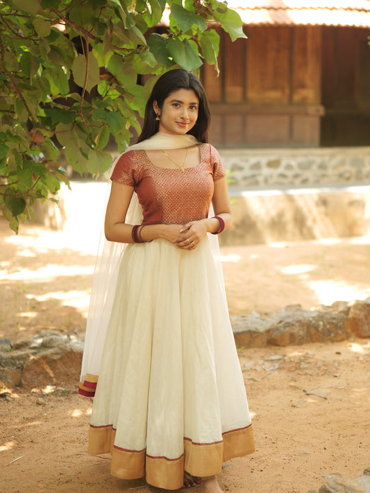 Aghalya - White Tissue Anarkali & Dupatta Set