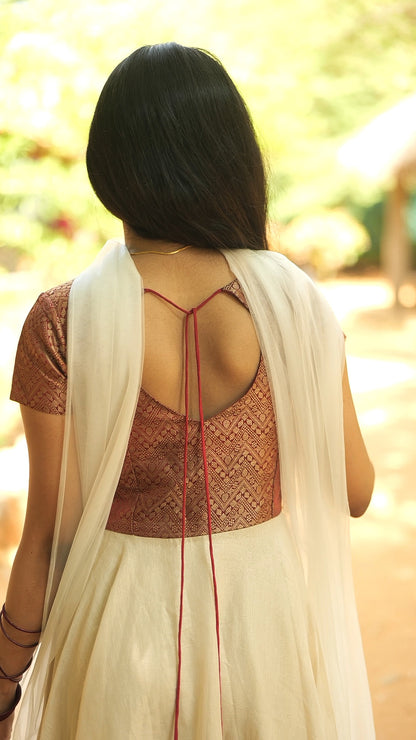 Aghalya - White Tissue Anarkali & Dupatta Set