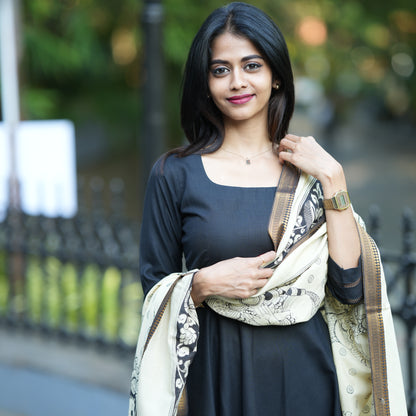 Black Anarkali Top with Kalamkari Shawl