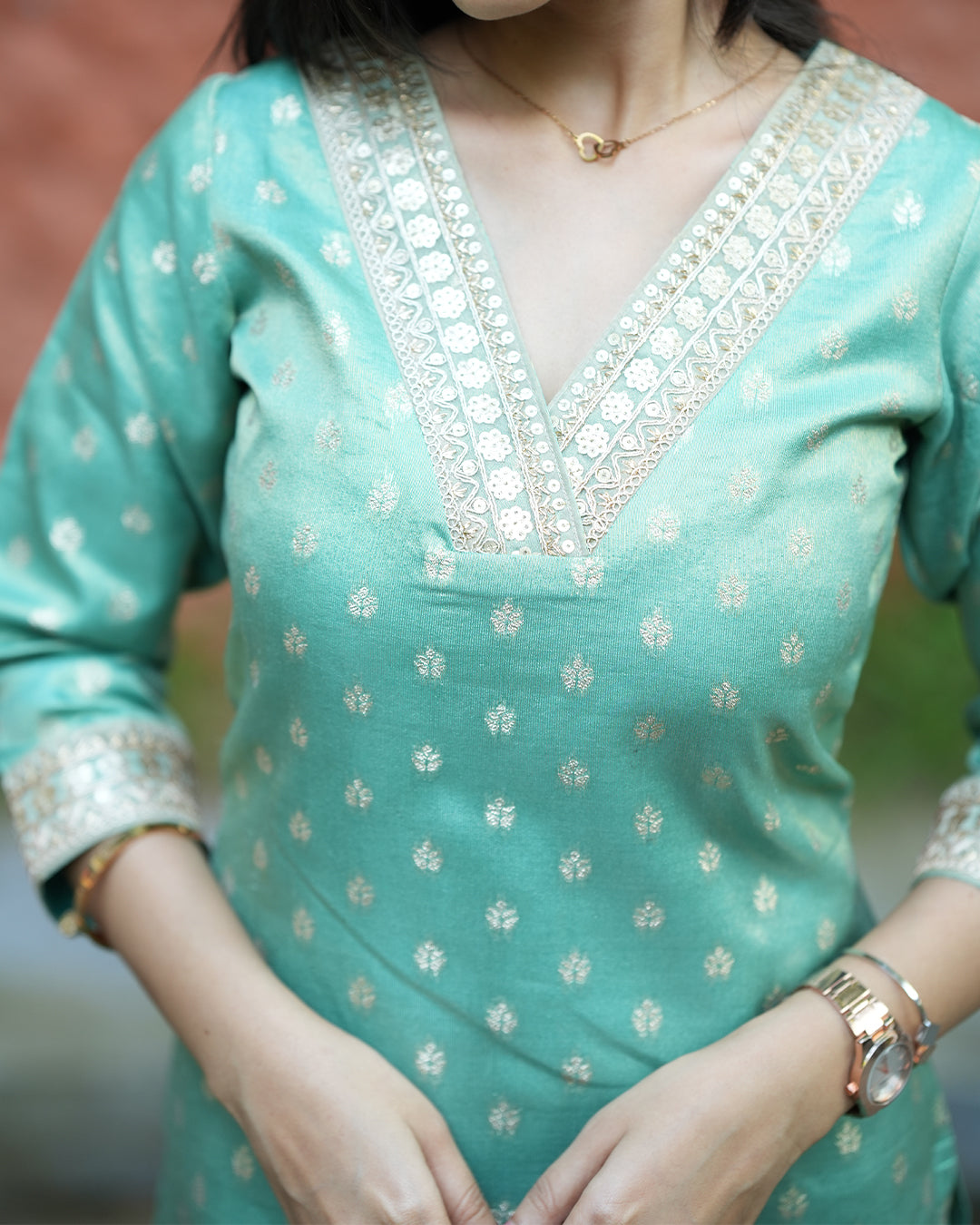 Green Tissue Zari Kurta