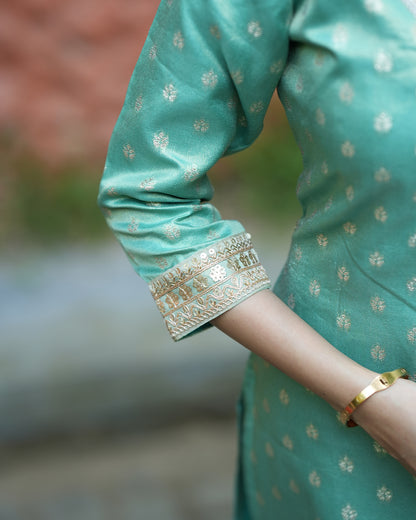 Green Tissue Zari Kurta