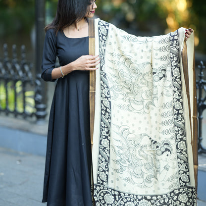 Black Anarkali Top with Kalamkari Shawl
