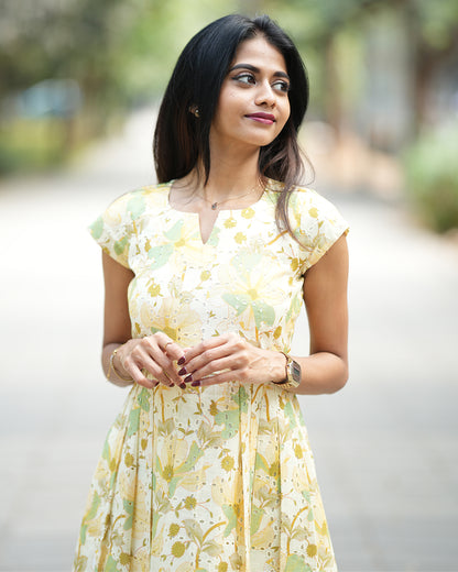 Saanvi - Warm Green Hakoba Frock