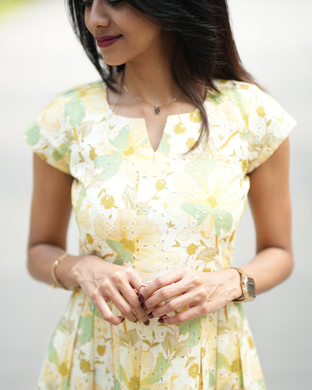 Saanvi - Warm Green Hakoba Frock