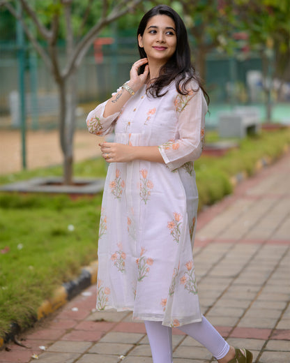 Amara - White Kota floral kurti