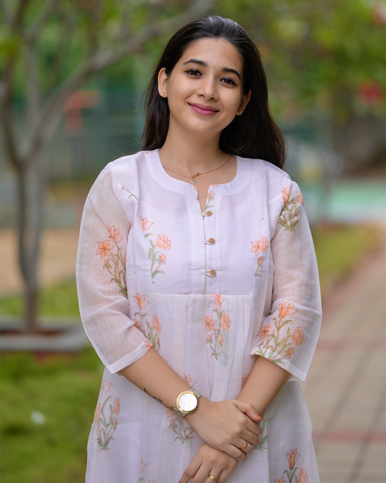 Amara - White Kota floral kurti