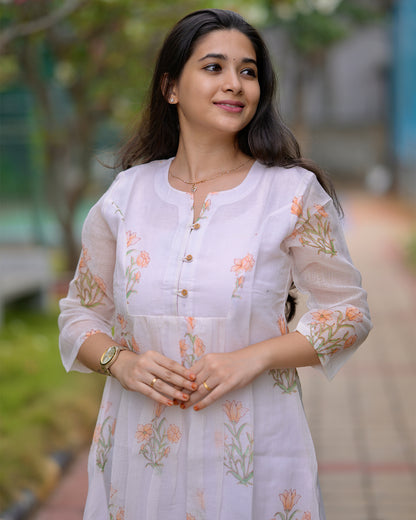 Amara - White Kota floral kurti