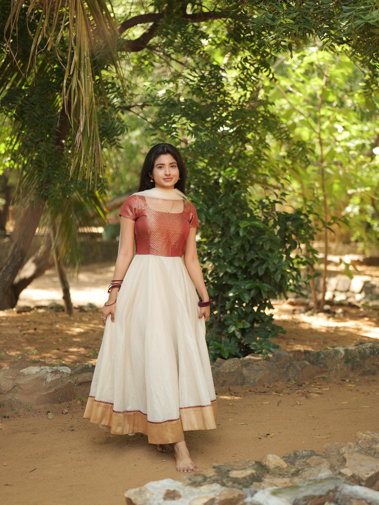 Aghalya - White Tissue Anarkali & Dupatta Set