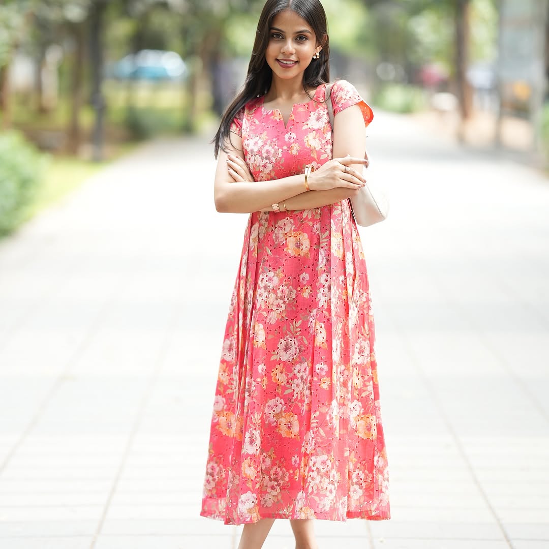 Peach Floral Hakoba Frock