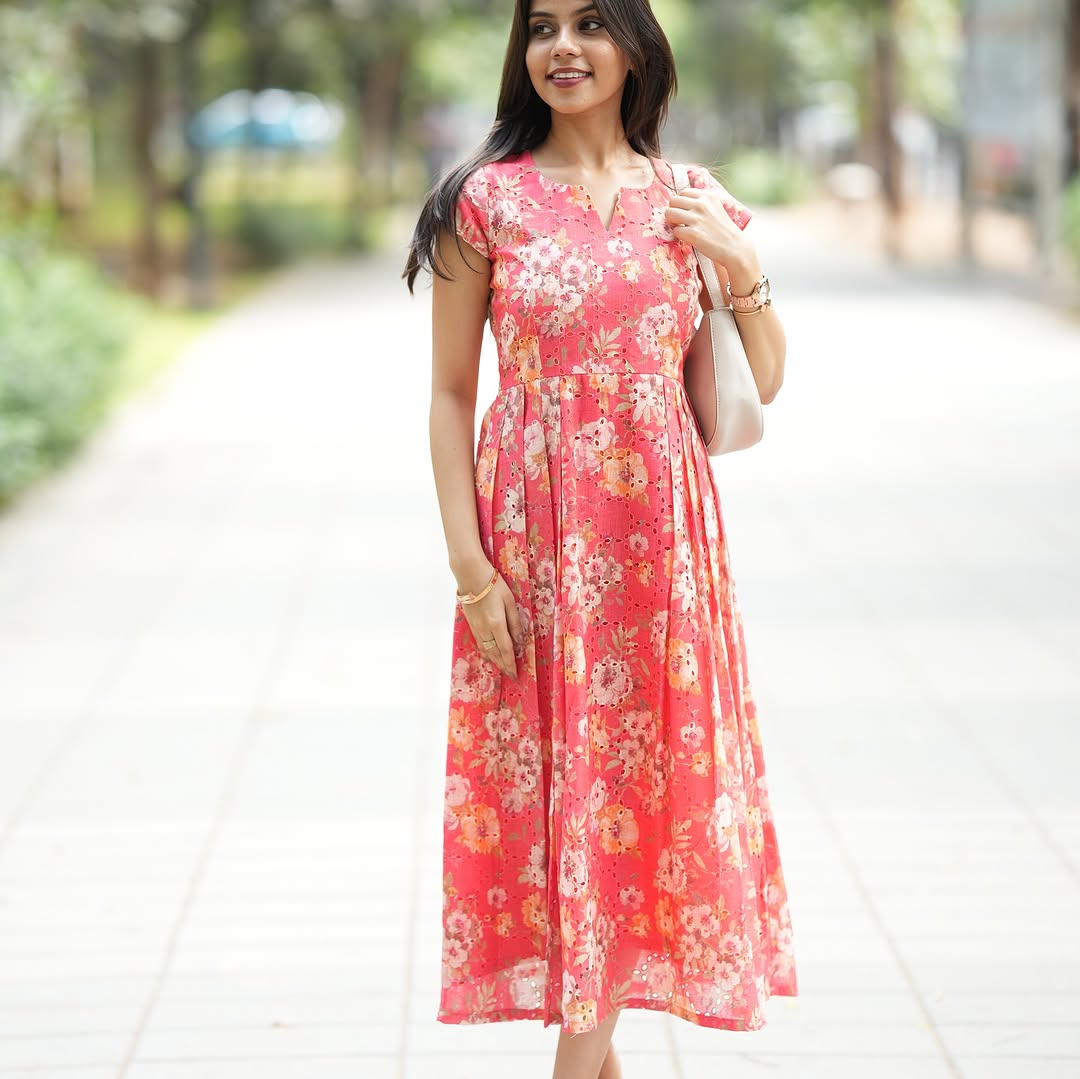 Peach Floral Hakoba Frock