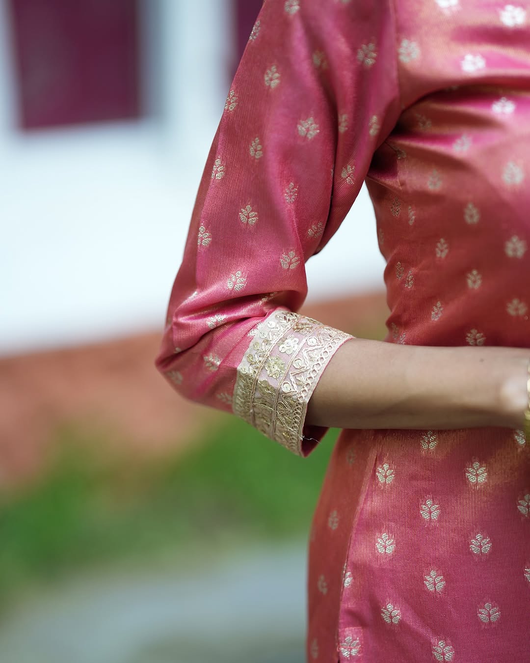 Peach Tissue Zari Kurta