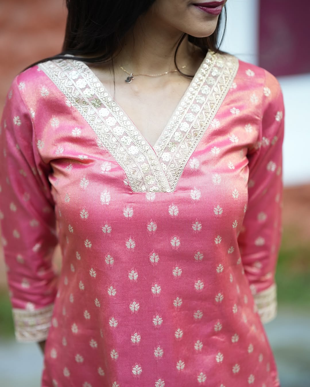Peach Tissue Zari Kurta
