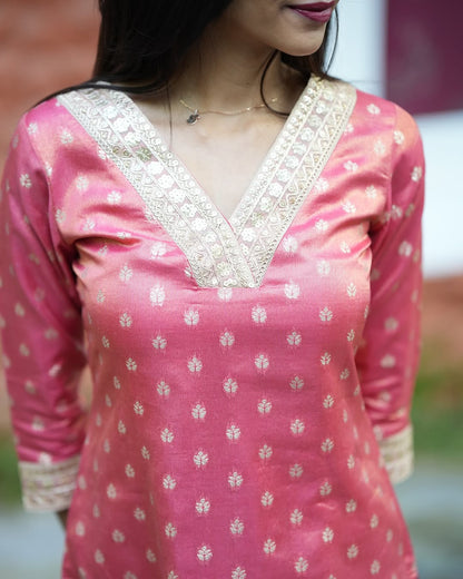 Peach Tissue Zari Kurta