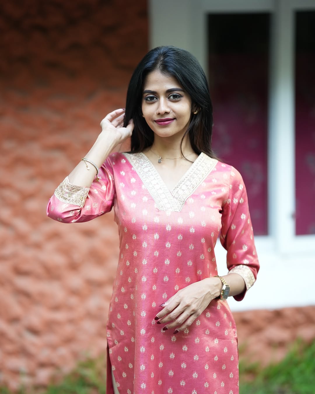 Peach Tissue Zari Kurta