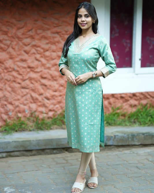 Green Tissue Zari Kurta