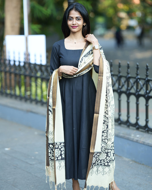 Black Anarkali Top with Kalamkari Shawl