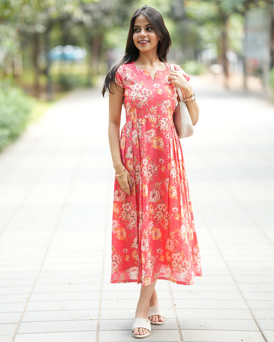 Peach Floral Hakoba Frock