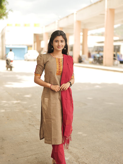 Arunika - Narayanpet Salwar Set (Taupe)