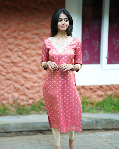 Peach Tissue Zari Kurta